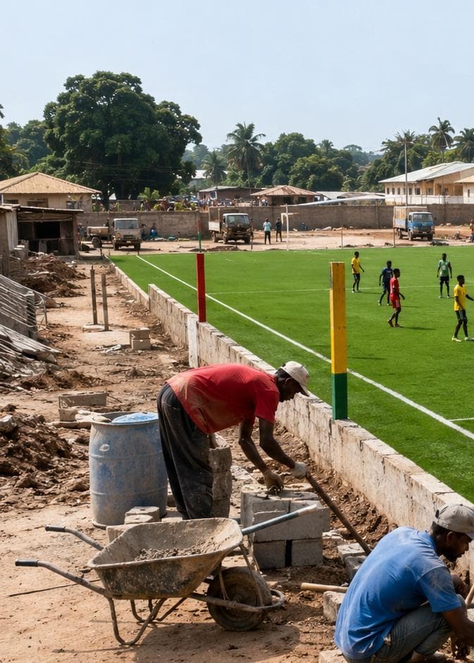 Travaux d’aménagement au bord d’un terrain de football